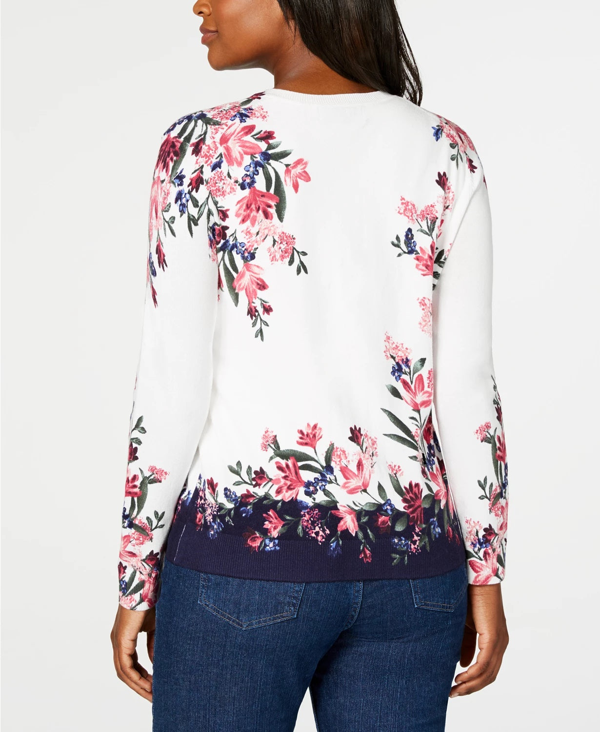 Karen Scott Cardigan Feminino Estampado Floral Branco Tamanho Médio