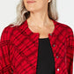 Karen Scott Cardigan Xadrez Pamela Feminino Vermelho Brilhante Tamanho Pequeno