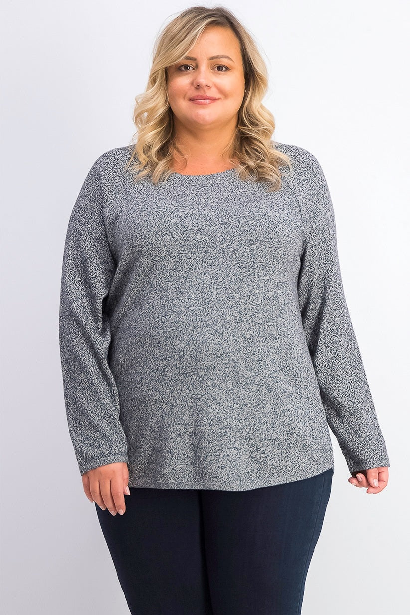 Karen Scott Blusa Feminina de Algodão Marmorizado com Bainha Curva Inverno Cinza Tamanho M