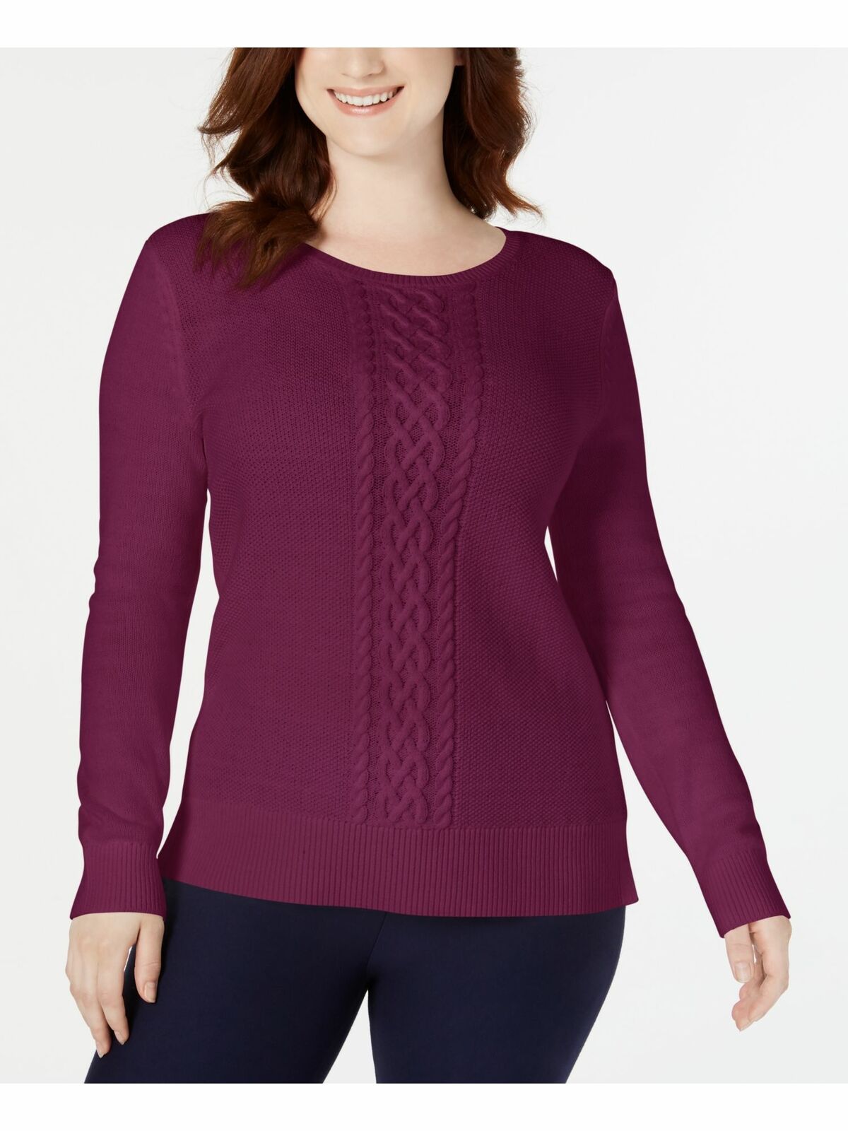 Karen Scott Suéter de tricô trançado feminino Berry tamanho pequeno