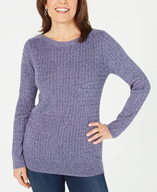 Karen Scott Suéter de algodão com gola canoa feminino, roxo, tamanho extragrande