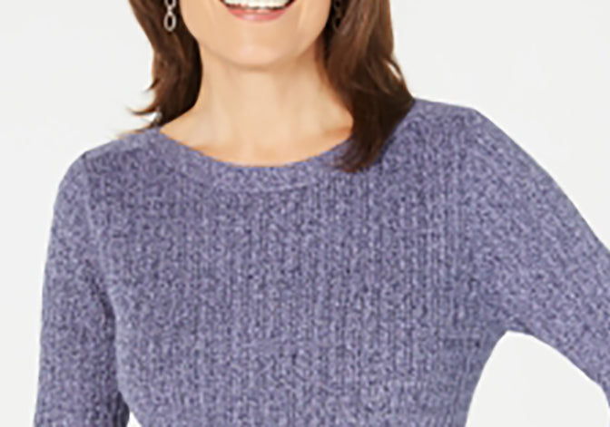Karen Scott Suéter de algodão com gola canoa feminino, roxo, tamanho extragrande