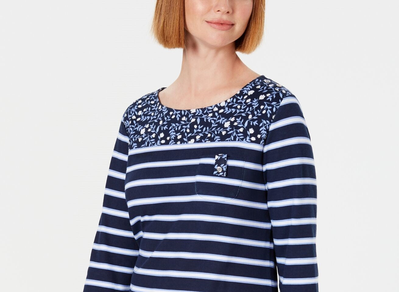 Karen Scott Blusa feminina com bolso floral e listrado Ditsy, tamanho azul marinho, pequena, extra grande