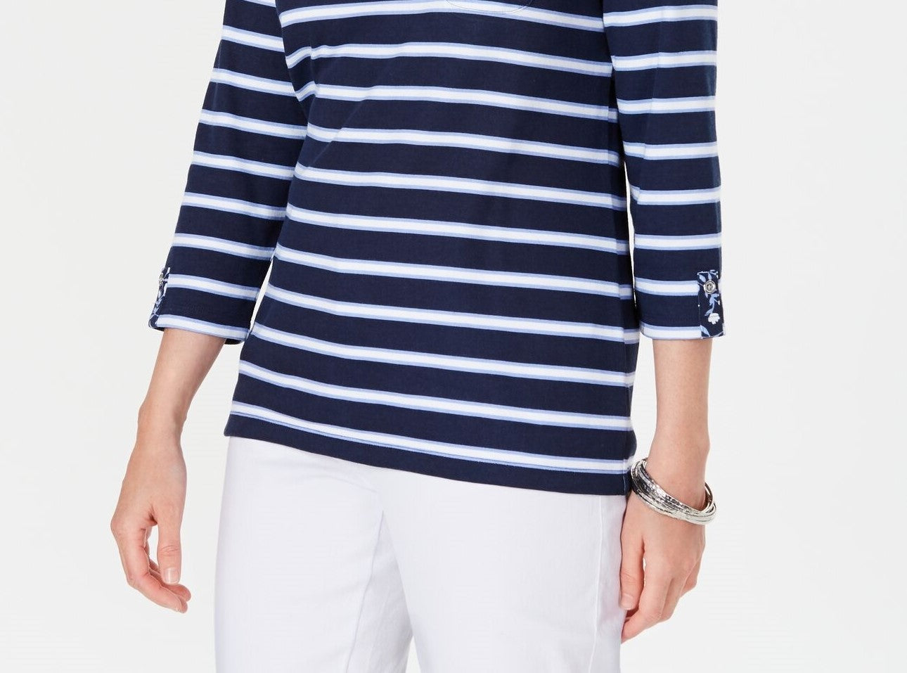 Karen Scott Blusa feminina com bolso floral e listrado Ditsy, tamanho azul marinho, pequena, extra grande