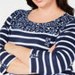 Karen Scott Blusa Plus Size Estampada Manga 3/4 Feminina Azul Tamanho Extra Grande