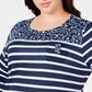 Karen Scott Blusa feminina plus size estampada manga 3/4 azul tamanho 2 extra grande