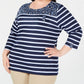 Blusa feminina Karen Scott estampada com manga 3/4, azul, tamanho 3X