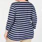 Blusa feminina Karen Scott estampada com manga 3/4, azul, tamanho 3X