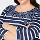 Blusa feminina Karen Scott estampada com manga 3/4, azul, tamanho 3X