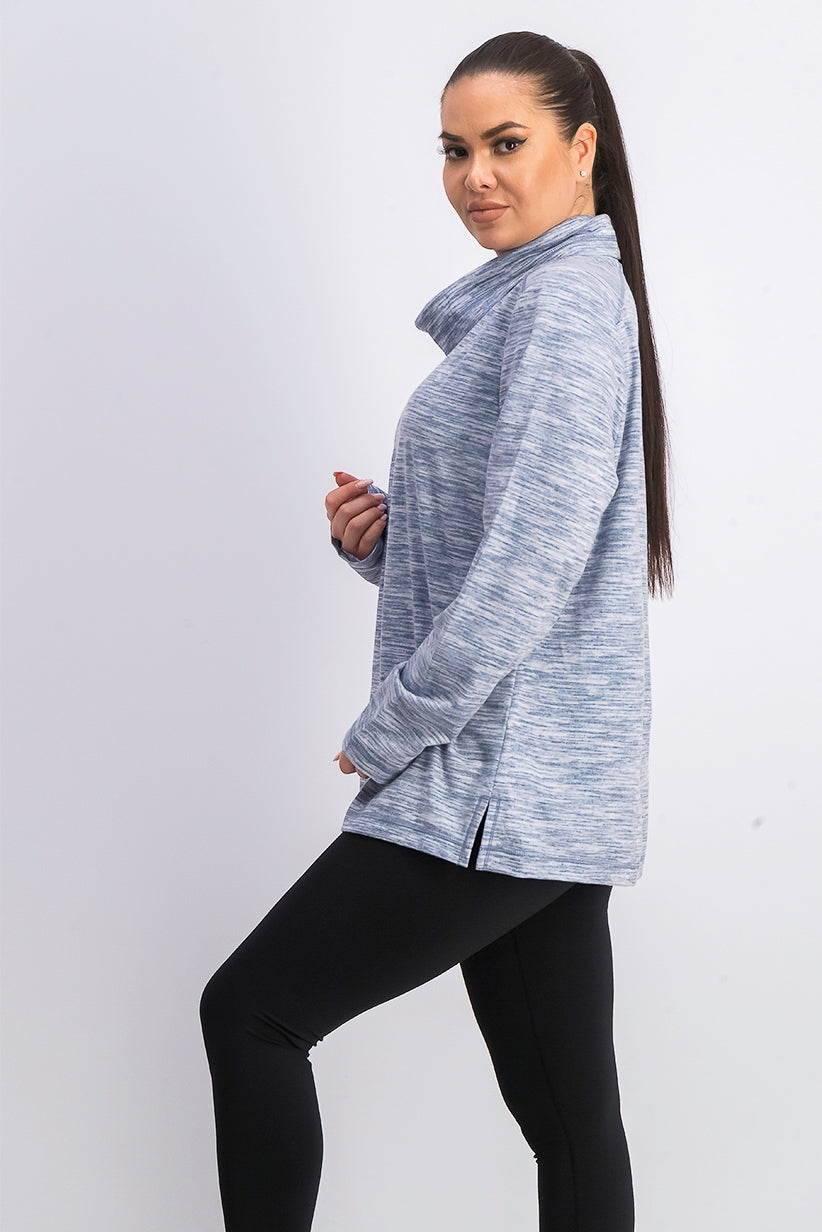 Karen Scott Sport Feminino Space-Dyed Cowlneck Top Azul Tamanho P