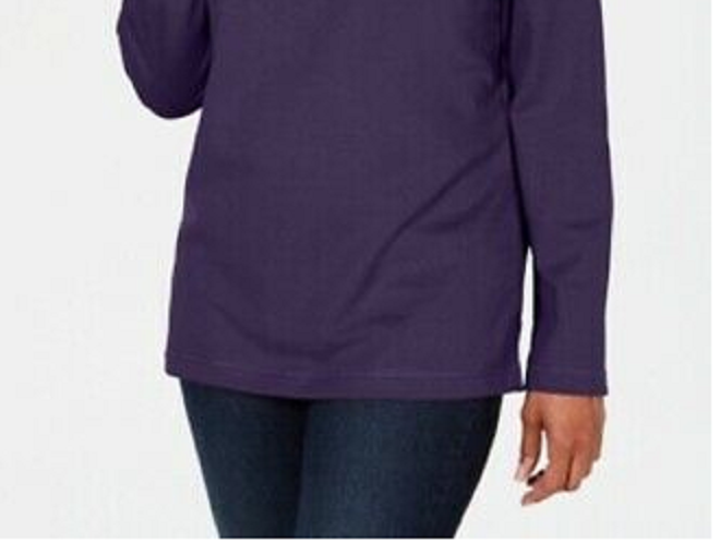 Karen Scott Sport Feminino Space-Dyed Cowlneck Top Azul Marinho Tamanho Grande