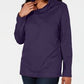 Karen Scott Sport Feminino Space-Dyed Cowlneck Top Azul Marinho Tamanho Grande