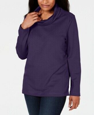 Karen Scott Sport Feminino Space-Dyed Cowlneck Top Azul Marinho Tamanho Grande