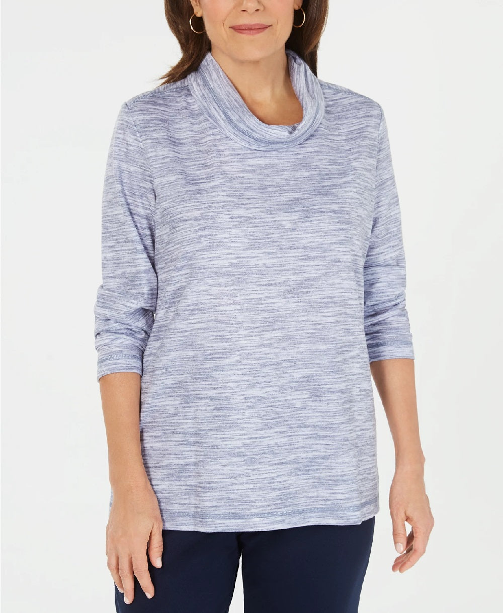 Karen Scott Top feminino com decote funil e tingimento espacial, azul-marinho, tamanho extragrande