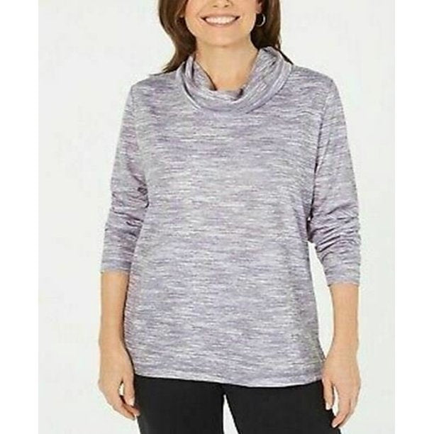Karen Scott Sport Feminino Space Dyed Cowlneck Top Cinza Tamanho P