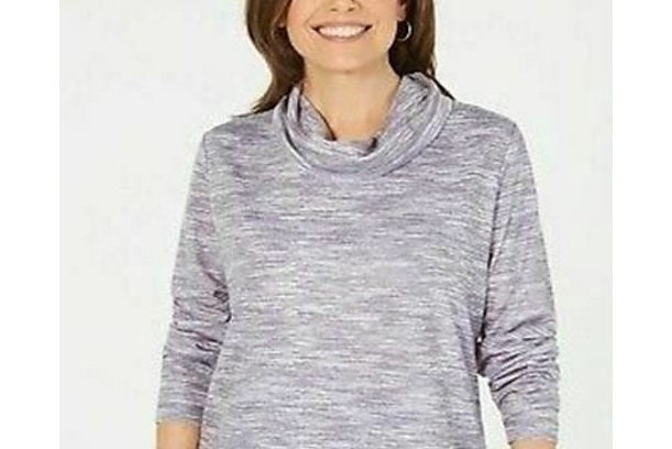 Karen Scott Sport Feminino Space Dyed Cowlneck Top Cinza Tamanho P