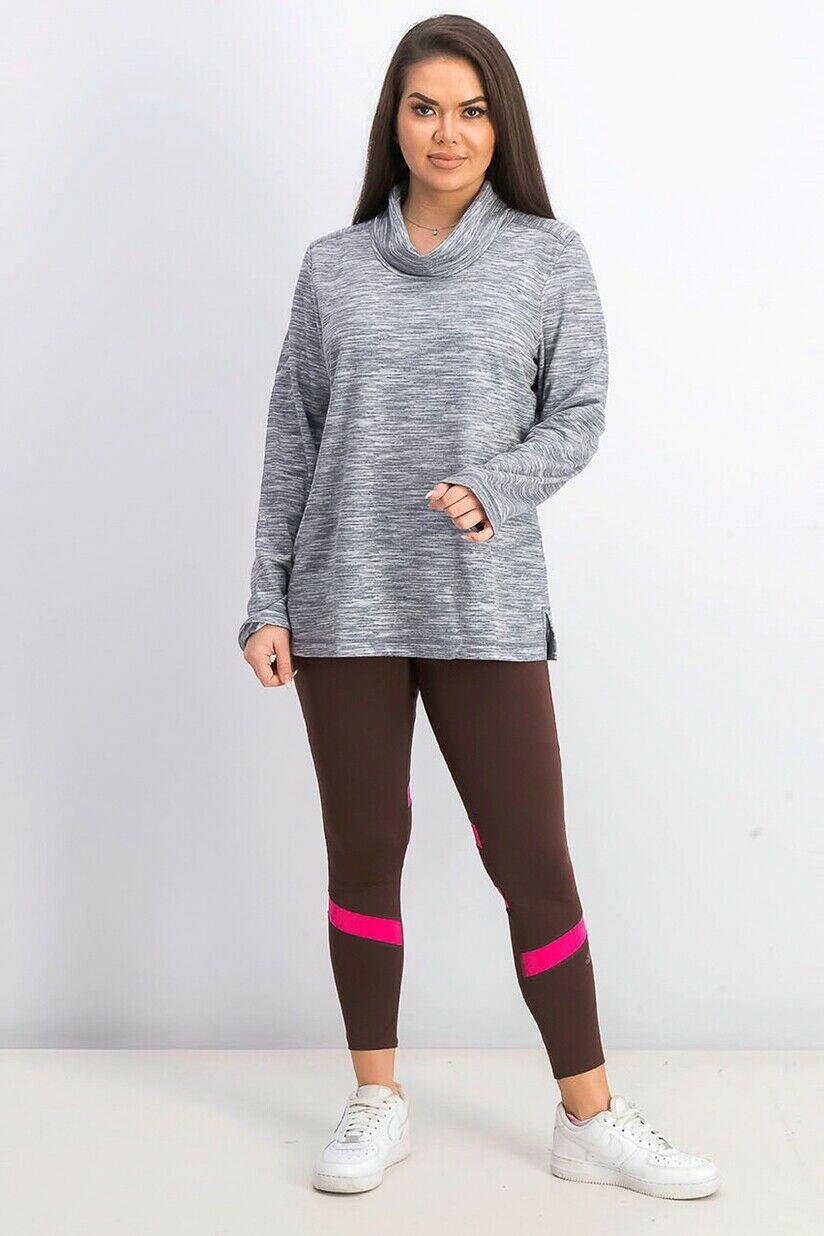 Karen Scott Sport Feminino Space-Dyed Cowlneck Top Médio Cinza Tamanho Extra Grande