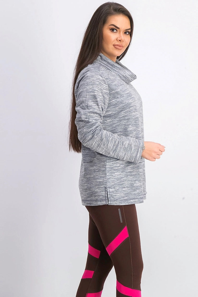 Karen Scott Sport Feminino Space-Dyed Cowlneck Top Médio Cinza Tamanho Extra Grande