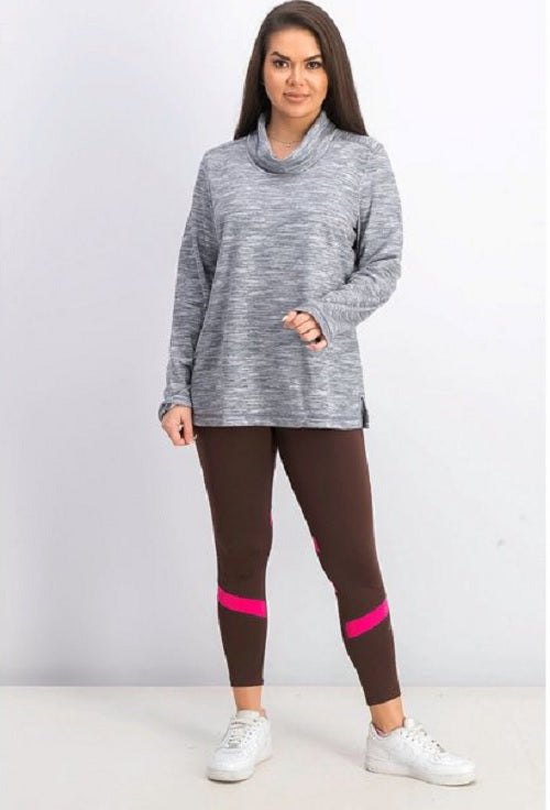 Karen Scott Sport Feminino Space-Dyed Cowlneck Top Cinza Tamanho XX-G