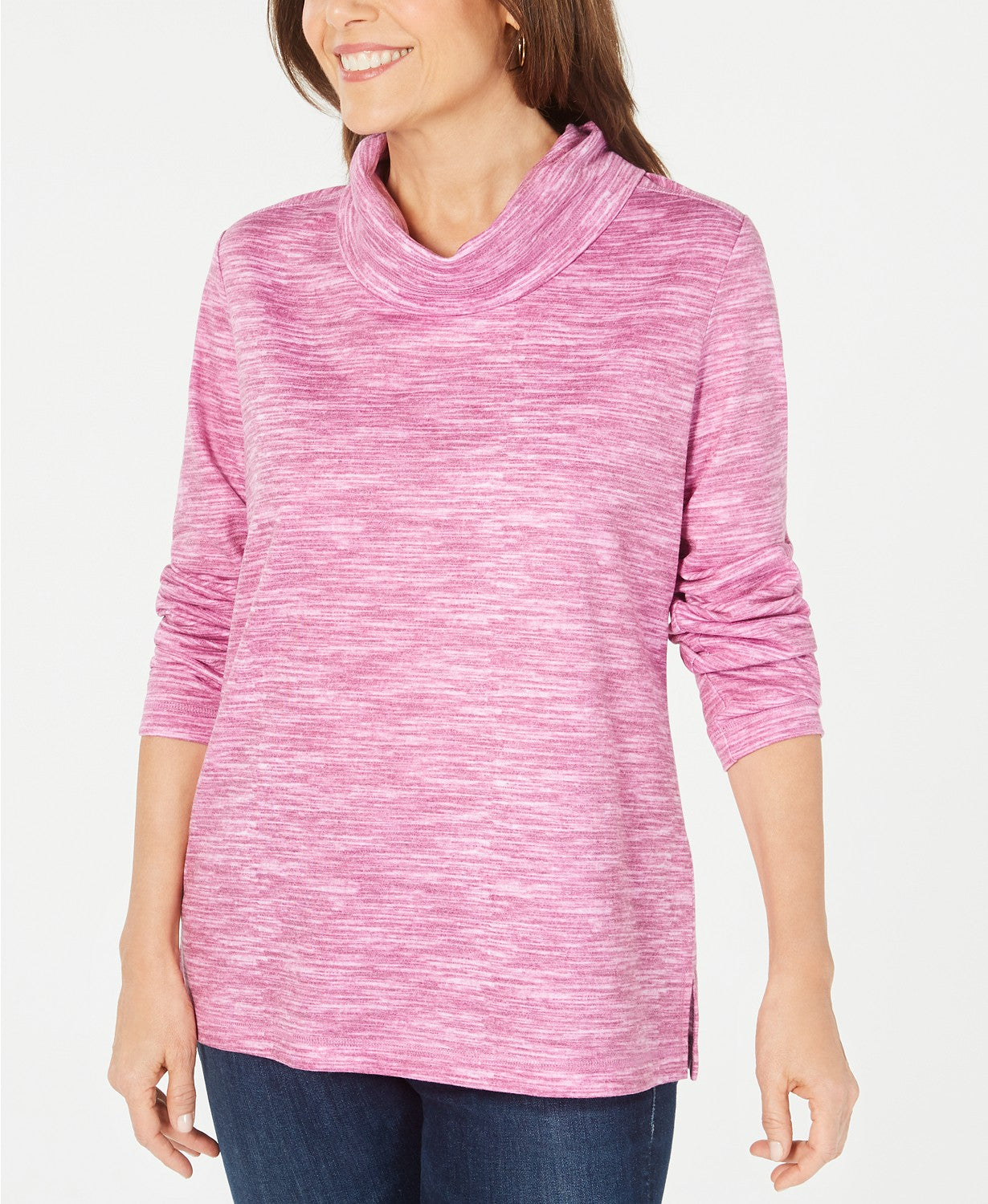 Karen Scott Sport Feminino Space-Dyed Cowlneck Top Rosa Tamanho X-G