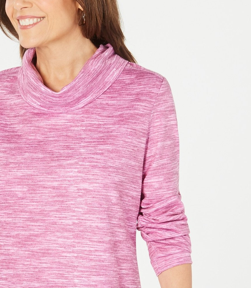Karen Scott Sport Feminino Space-Dyed Cowlneck Top Vermelho Tamanho Médio