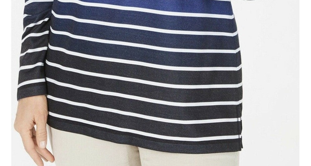 Karen Scott Sport Ombre Listrado Gola Alta Azul Marinho Tamanho Grande Feminino