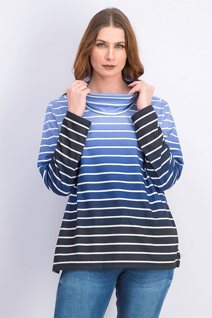 Karen Scott Sport Ombre Listrado Gola Alta Top Azul Marinho Tamanho X-G Feminino