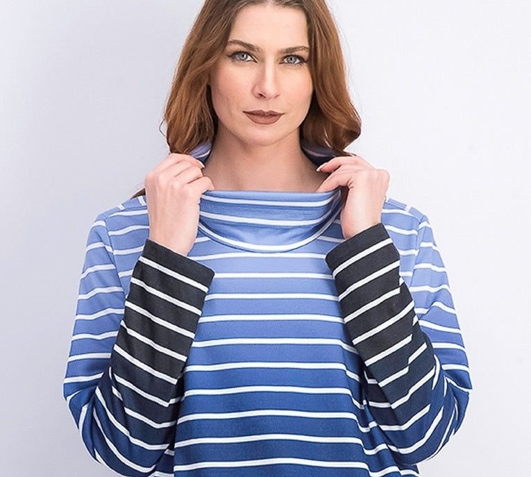 Karen Scott Blusa Feminina Listrada Ombré Gola Alta Azul Marinho Tamanho XXG