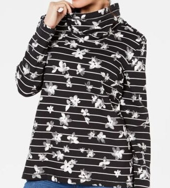 Karen Scott Top esportivo feminino com estampa de gola funil, preto, tamanho pequeno