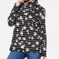 Karen Scott Top esportivo feminino com estampa de gola funil, preto, tamanho extragrande