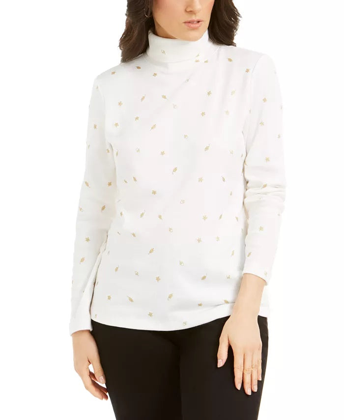 Karen Scott Suéter Feminino de Gola Alta com Cor de Outono Branco Tamanho X-G