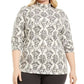 Karen Scott Blusa Plus Size Estampada Gola Mock Feminina Cinza Tamanho 1X