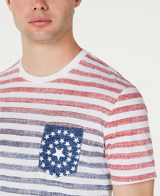 Camiseta masculina American Rag com bolso listrado em tons, branca, tamanho grande