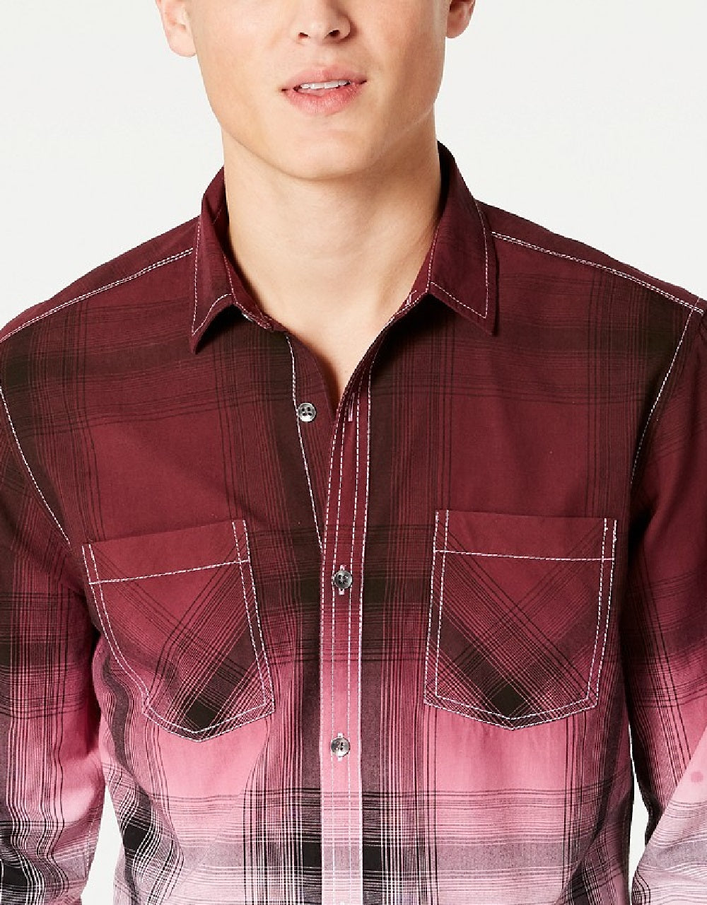 Camisa xadrez masculina tingida por imersão, tamanho regular, marrom, tamanho XXX grande, da INC International Concepts