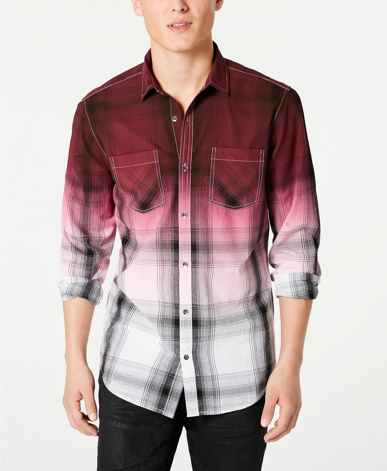 Camisa xadrez masculina tingida por imersão, tamanho regular, marrom, tamanho XXX grande, da INC International Concepts