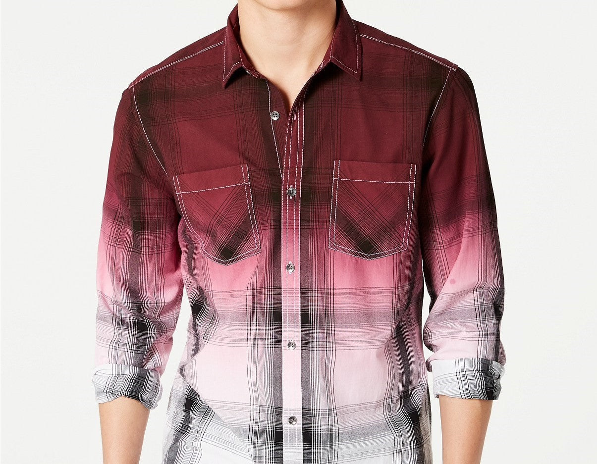 Camisa xadrez masculina tingida por imersão, tamanho regular, marrom, tamanho XXX grande, da INC International Concepts