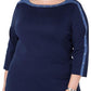 Karen Scott Blusa Feminina Manga 3/4 com Acabamento em Tachas Azul Tamanho Grande