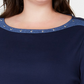 Karen Scott Blusa feminina plus size de algodão com tachas e gola canoa, azul, tamanho OX
