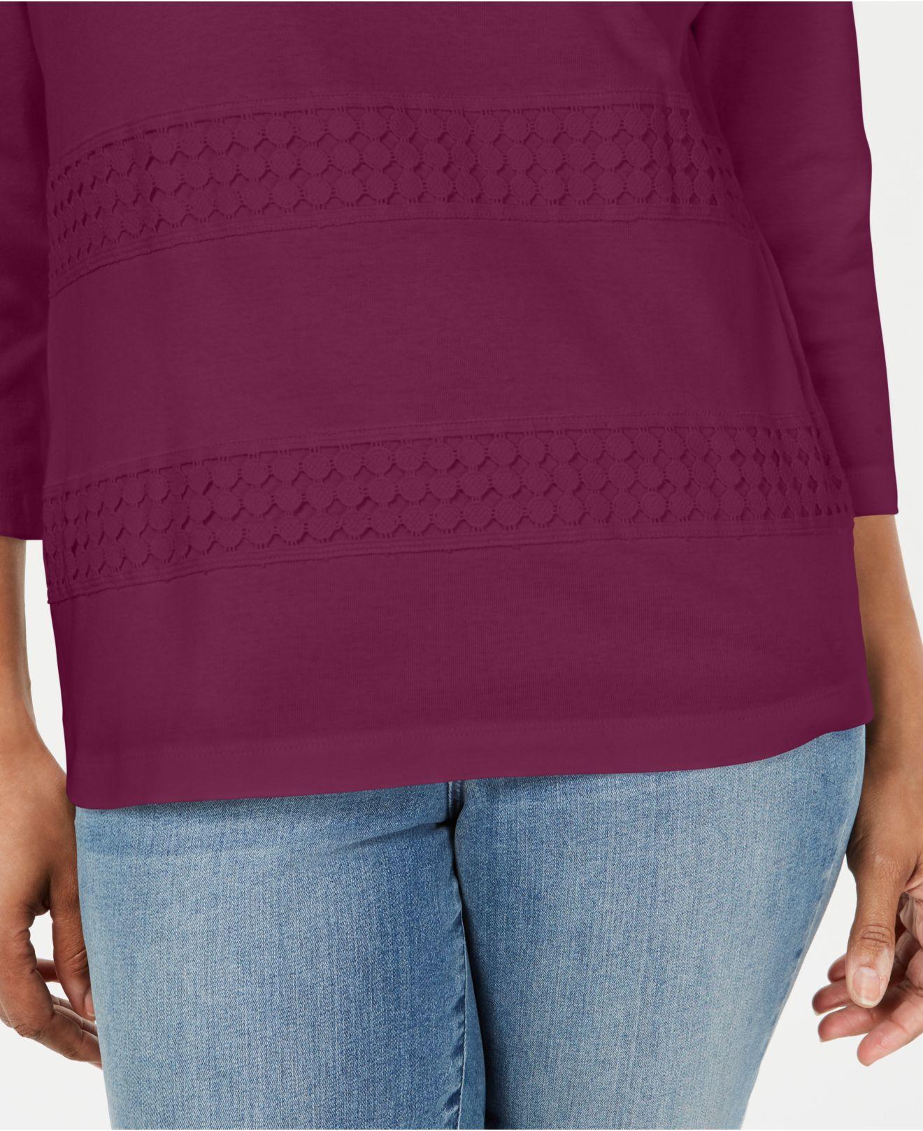 Karen Scott Blusa Feminina Listrada com Decote Quadrado e Renda Vermelha Tamanho P