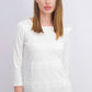 Karen Scott Blusa Feminina Listrada com Decote Quadrado e Renda, Branca, Tamanho P