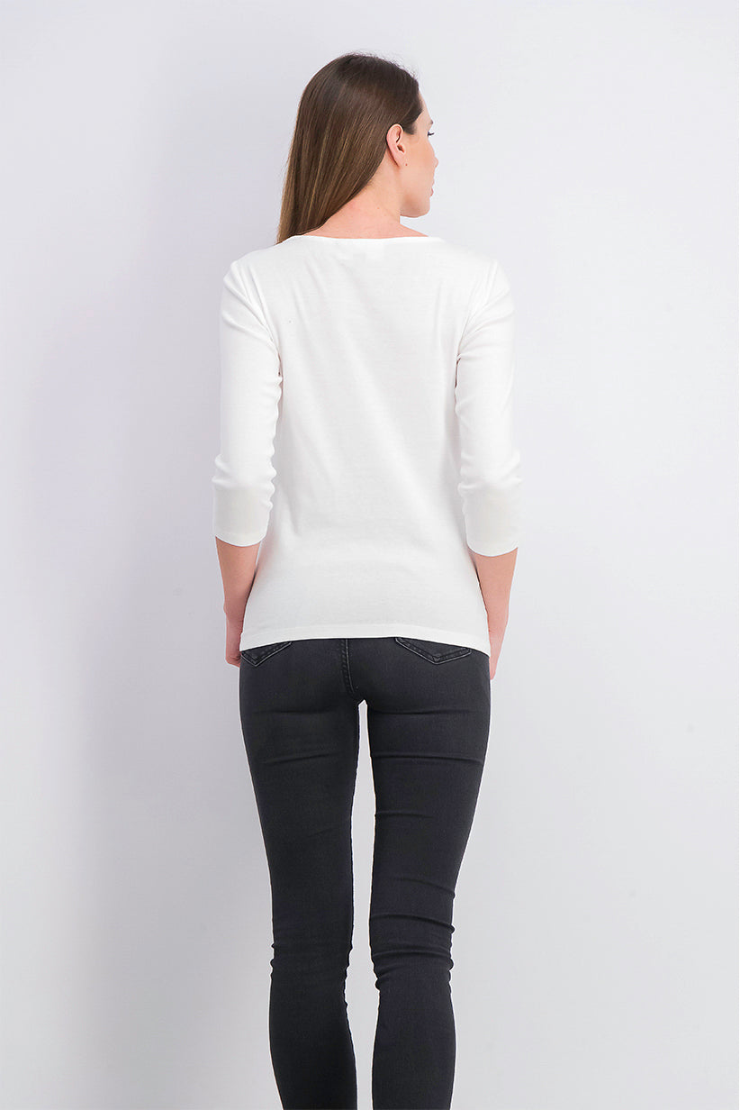 Karen Scott Blusa Feminina Listrada com Decote Quadrado e Renda, Branca, Tamanho Extra Pequeno