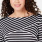 Karen Scott Top feminino listrado pequeno cruzado, preto, tamanho pequeno