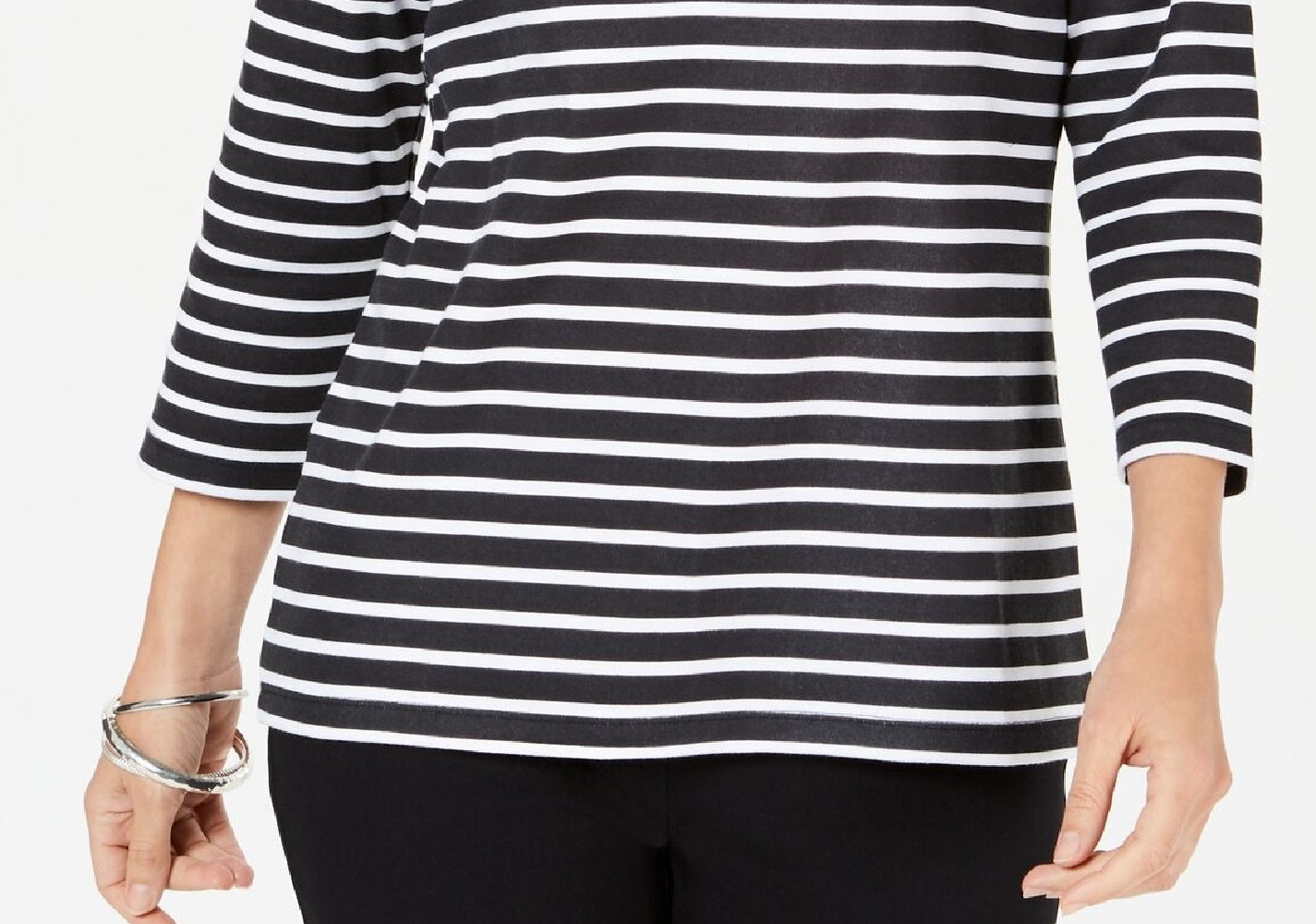 Karen Scott Top feminino listrado pequeno cruzado, preto, tamanho pequeno