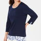 Karen Scott Blusa feminina lisa e xadrez com aparência em camadas, azul-marinho, tamanho pequeno