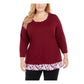 Karen Scott Blusa feminina lisa e xadrez com aparência em camadas, vermelha, tamanho grande