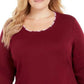 Karen Scott Blusa feminina lisa e xadrez com aparência em camadas, vermelha, tamanho grande