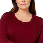 Karen Scott Blusa feminina lisa e xadrez com aparência em camadas, vermelha, tamanho pequeno