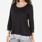 Karen Scott Blusa Feminina Estampada Manga 3/4 Preta Tamanho P