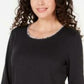 Karen Scott Blusa Feminina Estampada Manga 3/4 Preta Tamanho P