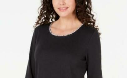 Karen Scott Blusa Feminina Estampada Manga 3/4 Preta Tamanho P